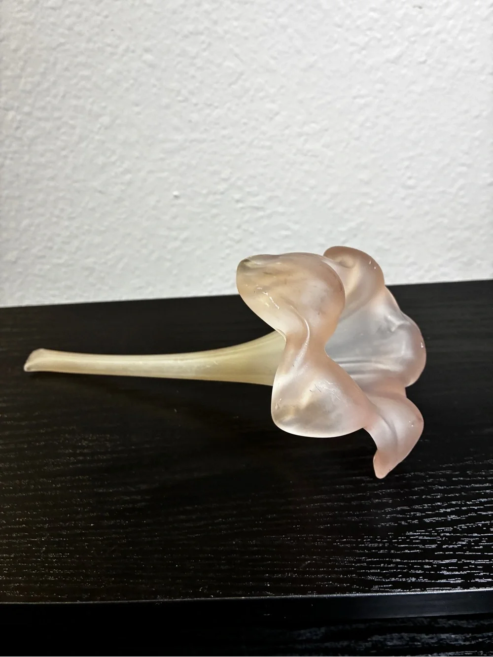 Vintage Pink Frosted Satin Glass Lily Flower Bud And Stem Hand Blown
